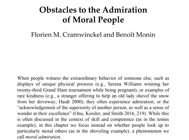 Obstacles to the admiration of moral people