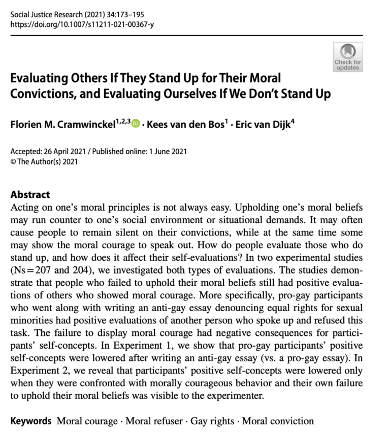 Evaluating Others If They Stand Up for Their Moral Convictions, and Evaluating Ourselves If We Don’t Stand Up