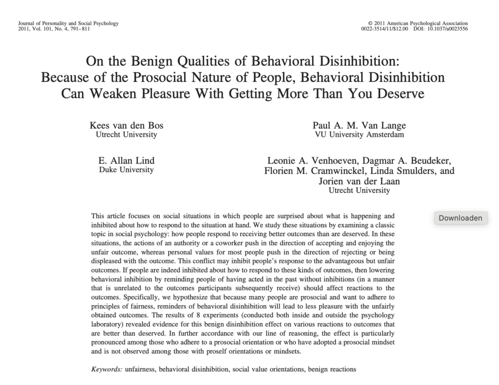 Van den Bos et al 2011 - behavioral disinhibition