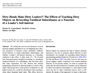 Cramwinckel et al 2013 - dirty hands make dirty leaders?!