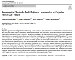 Cramwinckel et al 2021 - real life contact intervention LGBT prejudice