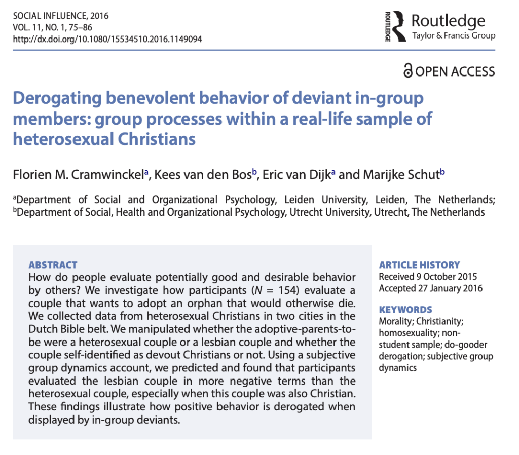 Cramwinckel et al 2016 - heterosexual Christians