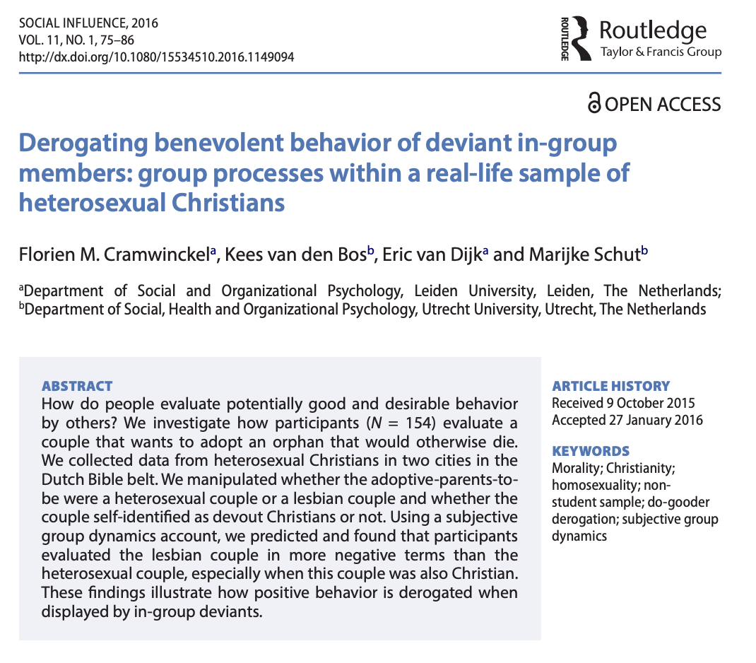 Cramwinckel et al 2016 - heterosexual Christians