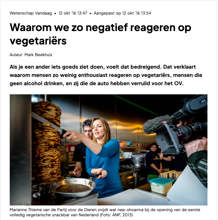 BNR nieuwsradio – waarom we zo negatief reageren op vegetariërs