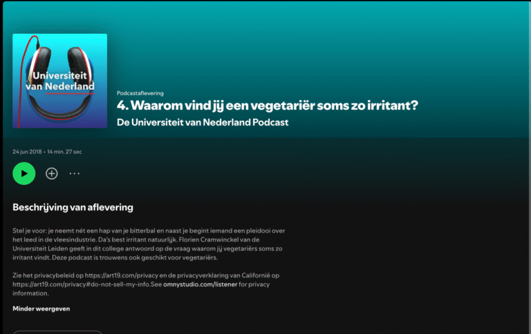 Spotify – Universiteit van NL – waarom vind jij een vegetariër soms zo irritant?